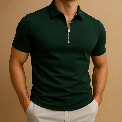 Zip neck slim fit polo shirt for men with a modern design and breathable fabric, ideal for work, casual outfits, and everyday wear.