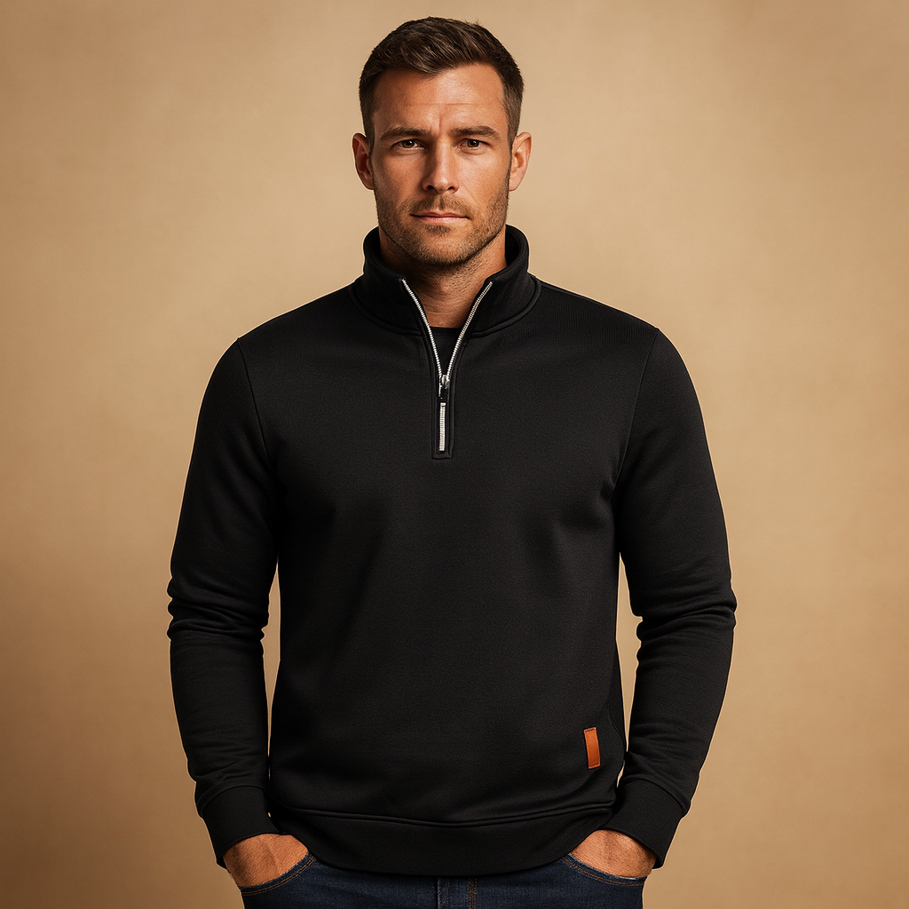 Zipped mens sweater for men with a soft feel and modern design, ideal for casual and semi-formal wear in spring, autumn, and winter.