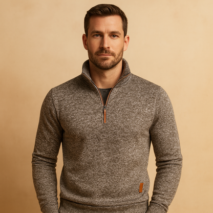 Zipped mens sweater for men with a soft feel and modern design, ideal for casual and semi-formal wear in spring, autumn, and winter.