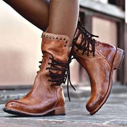 Women's Studded Ankle Boots Lace-Up Black - VibreMode