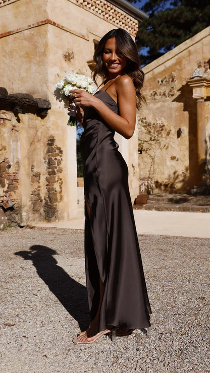 Women's Maxi Dress Square Neck Thin Straps Side Slit