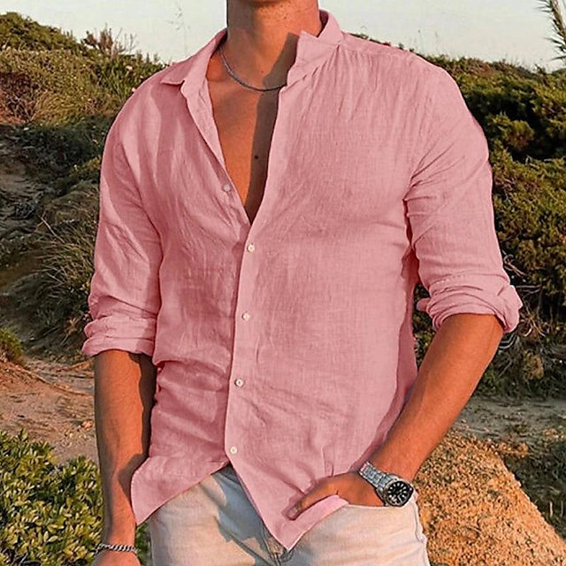 Men's Linen Blend Shirt Lightweight Beige